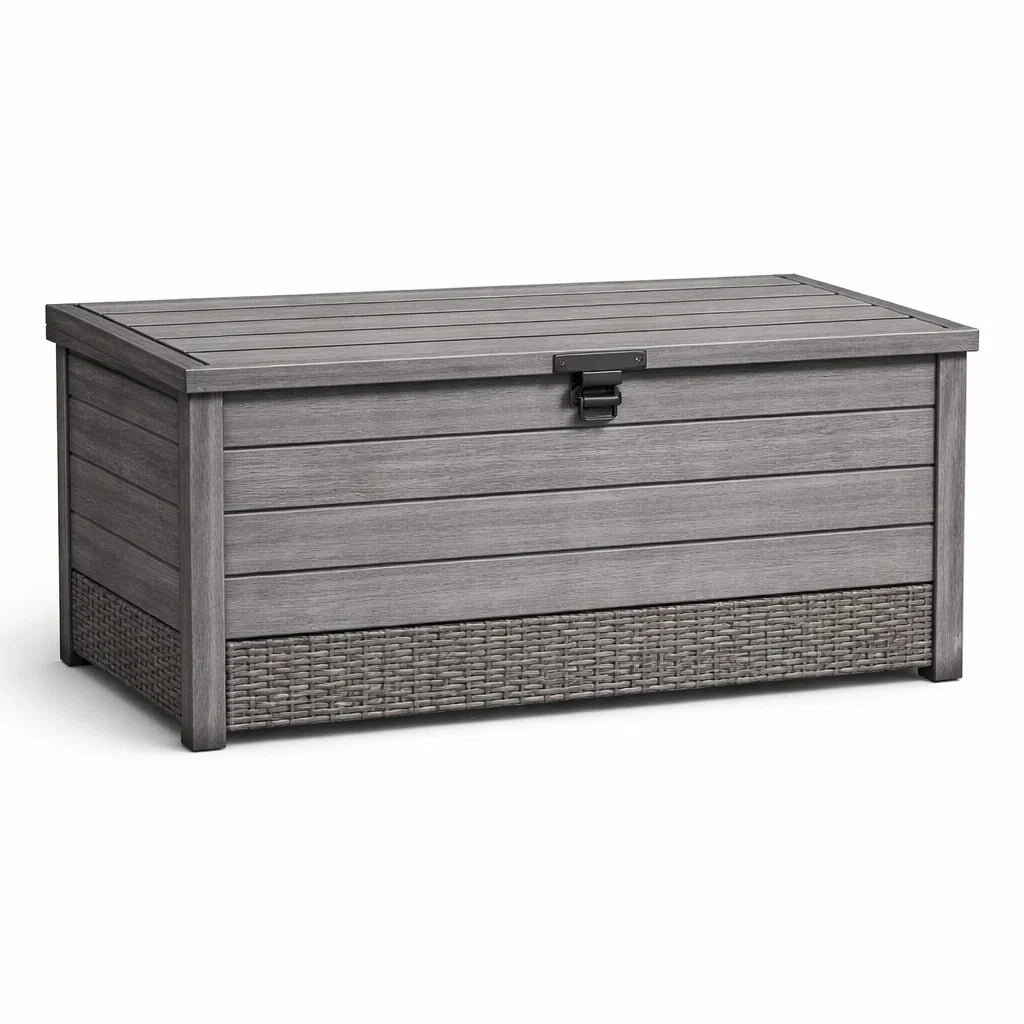 Outdoor Aufbewahrungsbox Holzoptik Polypropylen Grau