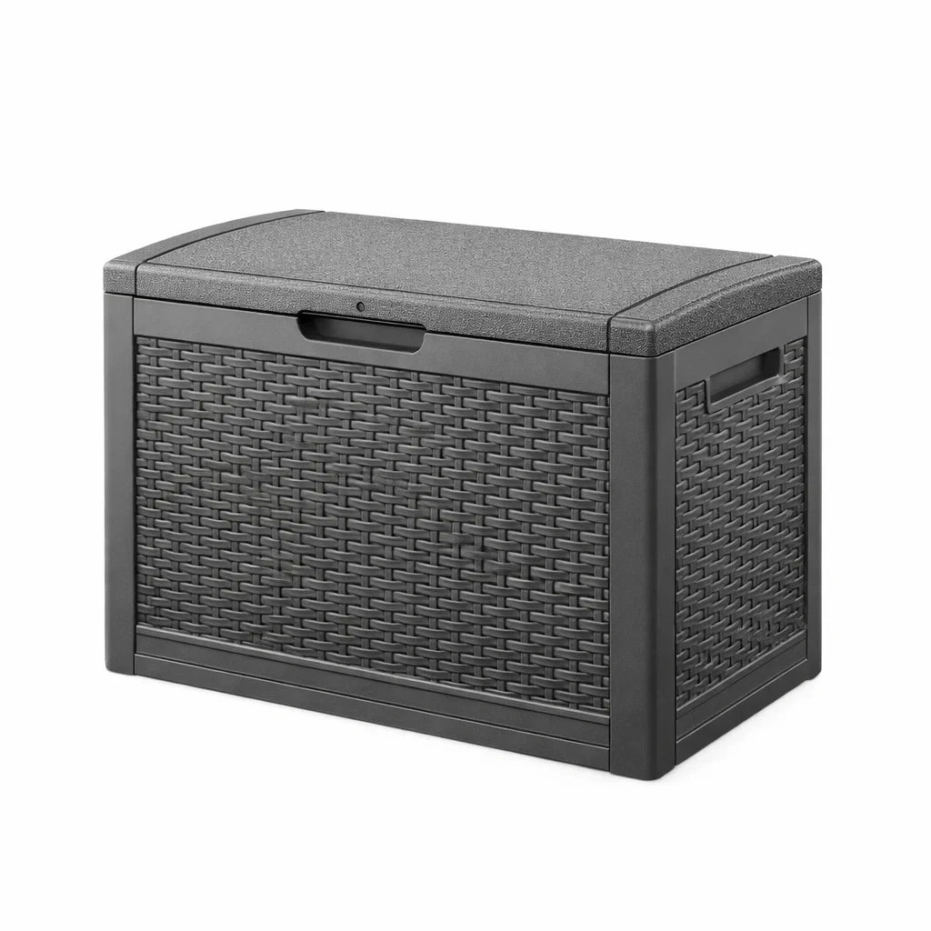 Schwarze Kunststoff-Aufbewahrungsbox in Rattanoptik 117x45x57 cm