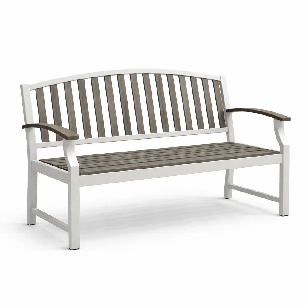 Outdoor-Bank aus Holz und Metall 150 cm Grau/Weiß