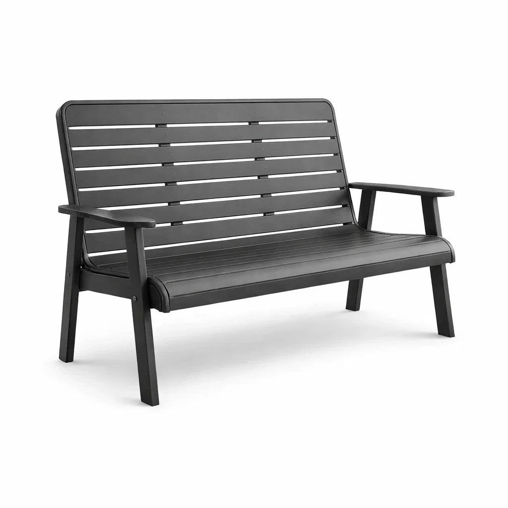 Gartenbank Stahl Kunststoff Holzoptik 123cm Schwarz