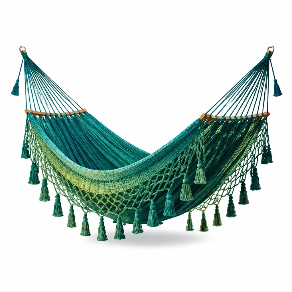 Hängematte Baumwolle Netzdesign Quasten 200x150cm Grün
