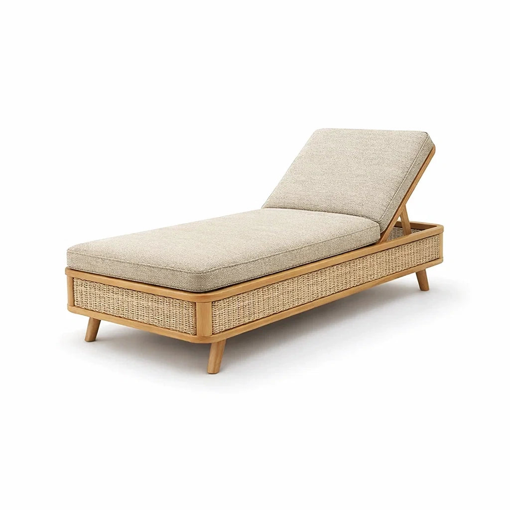 Verstellbare Sonnenliege Teakholz Polyrattan Beige