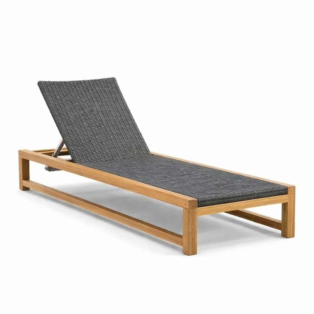 Liegestuhl aus Teakholz mit Polyethylengeflecht Grau 200 cm