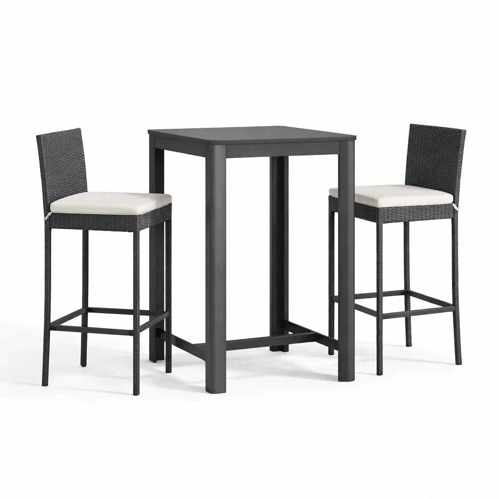 Barset aus Aluminium und Polyrattan mit 2 Stühlen in Schwarz