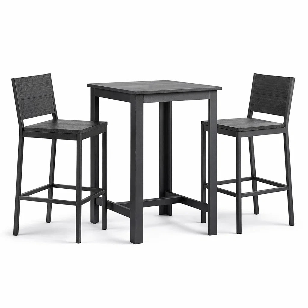 Bartisch-Set mit 2 Stühlen, Holz, Schwarz