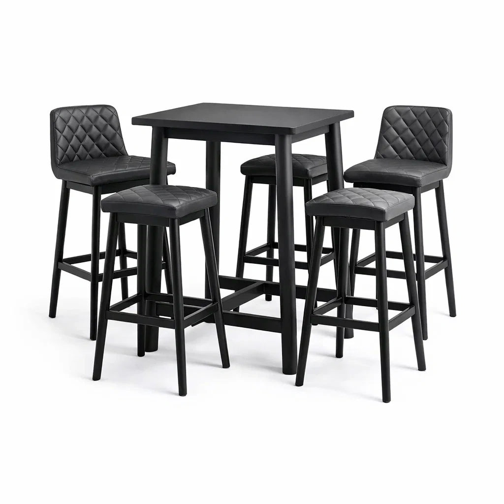 Bar-Set aus Holz und PU-Leder Schwarz, 5-teilig