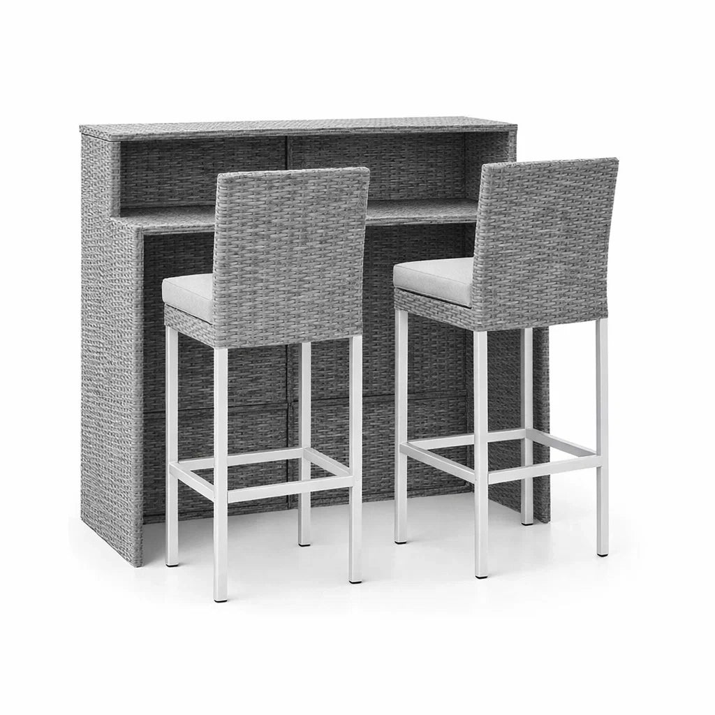 Bar-Set Polyrattan Aluminium mit 2 Hockern Grau