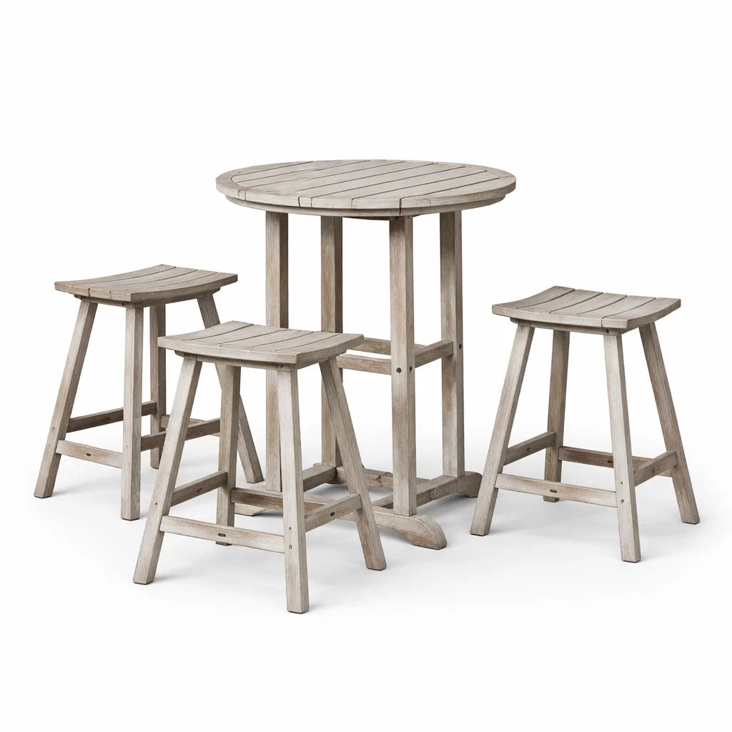 Rundes Gartenmöbel-Set aus Holz, 4-teilig, Grau