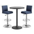 3-teiliges Bartisch-Set mit höhenverstellbaren Polyester Barhockern, Schwarz/Blau