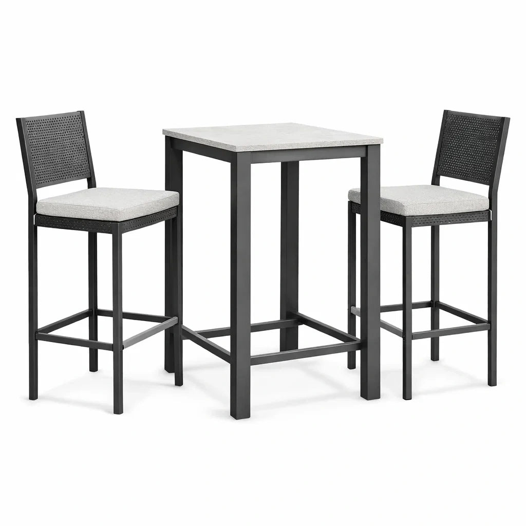 3-teiliges Barset aus Metall und MDF in Grau