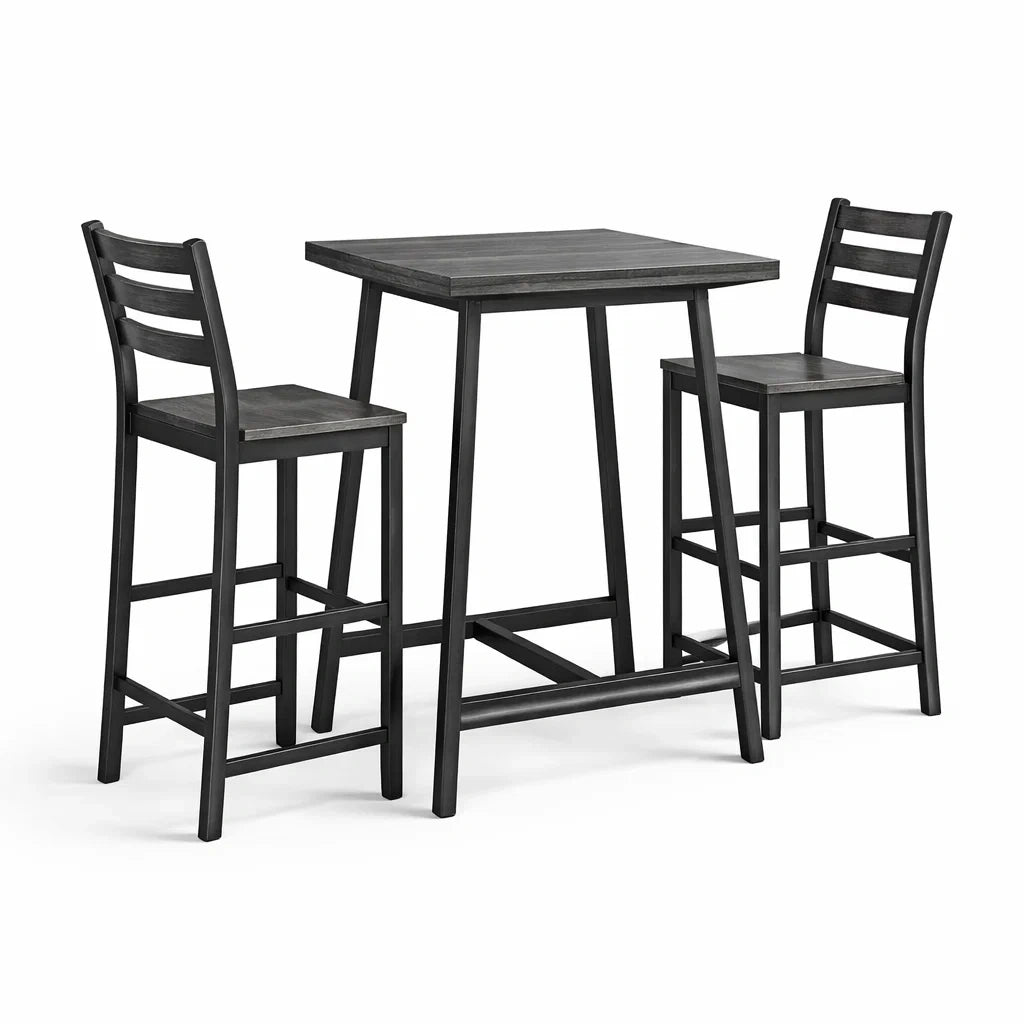 Holztisch-Set mit 2 Barhockern Schwarz