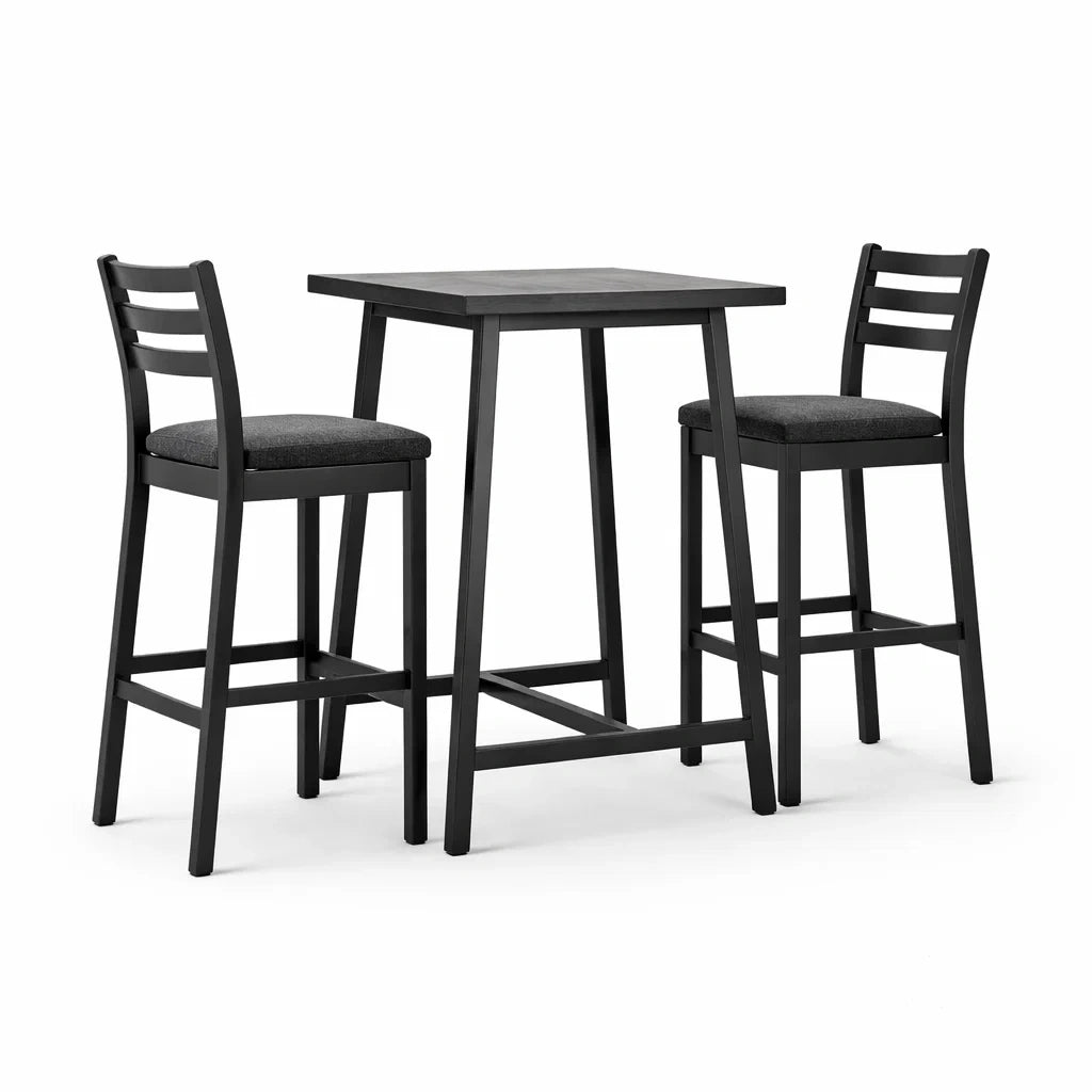 Bar-Set aus Metall mit Tisch und 2 Stühlen, Schwarz