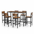Esstisch-Set mit 6 Barhockern Stahlrahmen Holzoptik