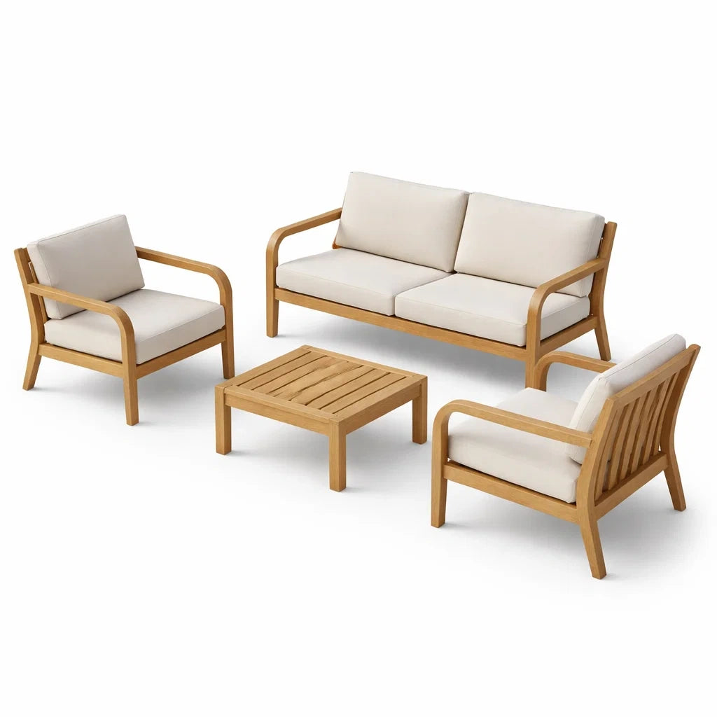 Holzgartenmöbel-Set mit Kissen, Beige