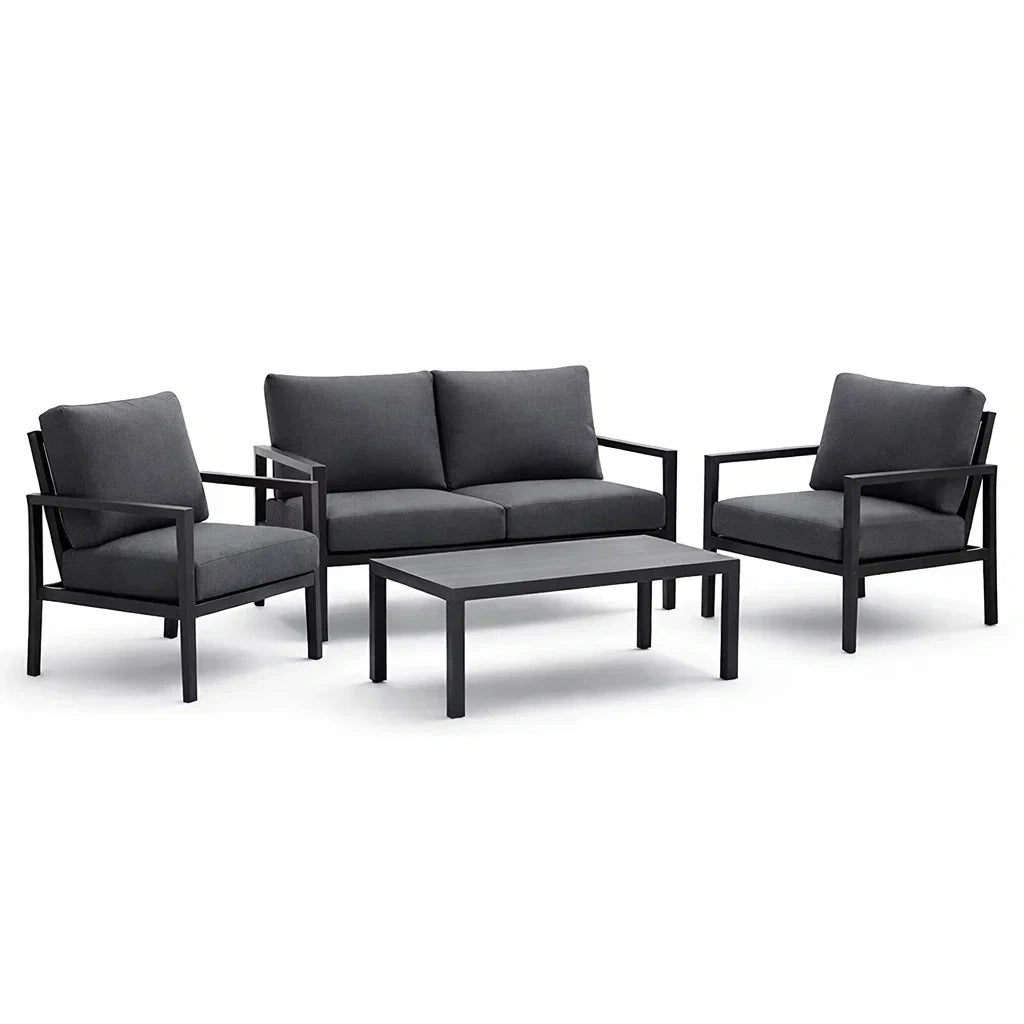 Gartenmöbel-Set aus Aluminium, 2-Sitzer, 2 Sessel und Tisch, Grau