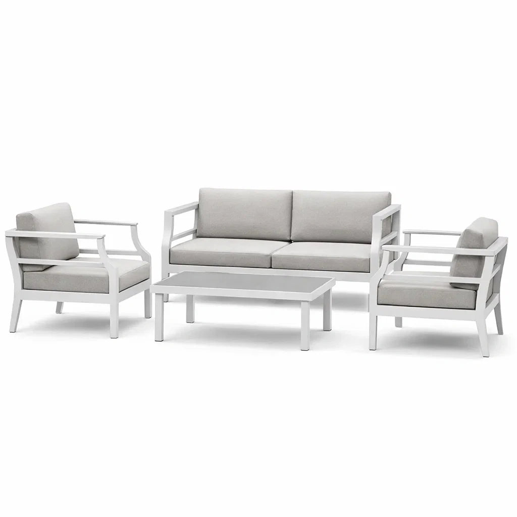 4-teiliges Gartenmöbelset Aluminium Weiß Grau