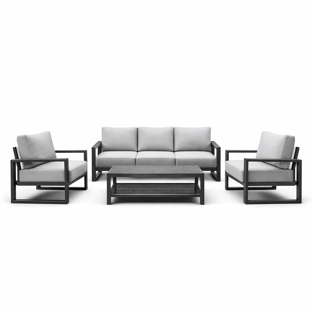 Gartenmöbel-Set aus Aluminium mit Sofa und Tisch in Hellgrau