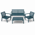 Metall-Gartenset mit 2 Sesseln, Sofa und Tisch in Blau