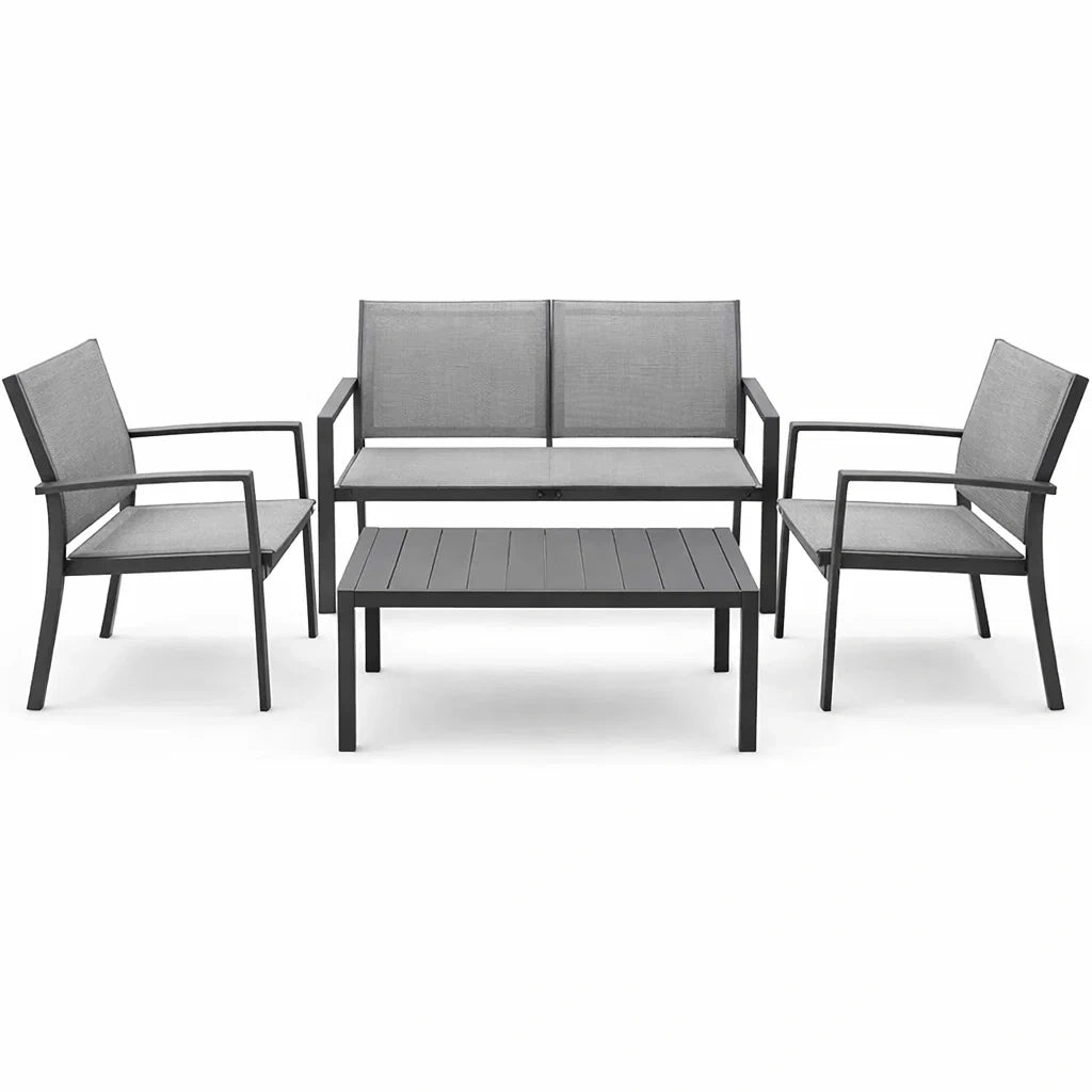 4-teiliges Gartenmöbel-Set aus Metall und Textilgewebe Stahlgrau