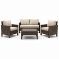 4-teiliges Gartenmöbelset aus Polyrattan mit Glas und Kissen Braun/Beige