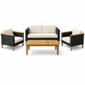 Gartenmöbel-Set aus Polyrattan mit Akazienholz und Kissen Creme