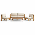 Teakholz Gartensofaset mit Polyesterkissen, Sitzhöhe 40 cm, Natur/Beige