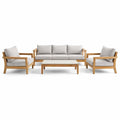 Teakholz Gartenmöbel-Set mit 3-Sitzer Sofa und hellgrauem Polyesterbezug