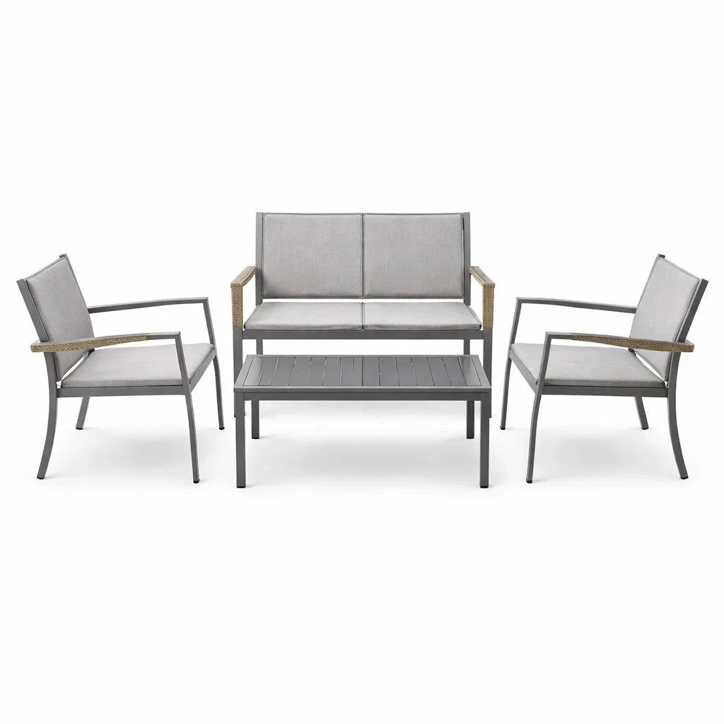 4-teiliges Gartenmöbel-Set Aluminium Grau Textilene
